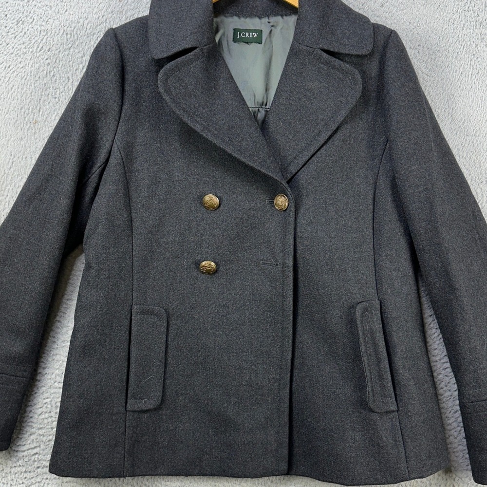 J Crew Wool Jacket Peacoat Womens Medium Gray Double Breasted Long Sleeve Pocket